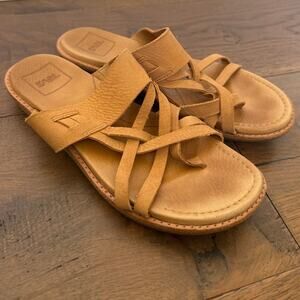 Teva Encanta Slide Sandals Tan Brown Leather Slip On Strappy Women's Size 8